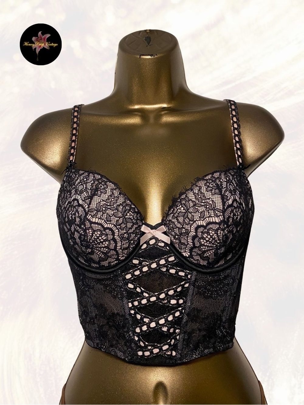 Victoria’s Secret Black & Pink Lace Bustier Corset Top